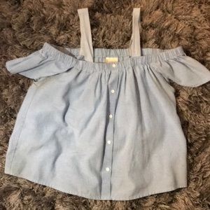 Cute baby Blue button down over the shoulder top